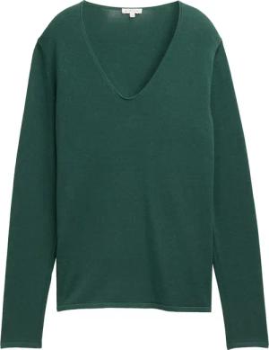 TOM TAILOR Damen Strickpullover mit V-Ausschnitt, grün, Uni, Gr. XXL