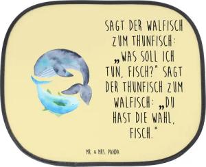Mr. & Mrs. Panda Sonnenschutz Walfisch Thunfisch - Gelb Pastell - Geschenk, lustige Sprüche, Wahl, Seidenmatt, Vielseitig