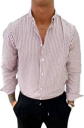 OSSY HOMER Streifenhemd Herrenhemd Slim Fit Bordeux