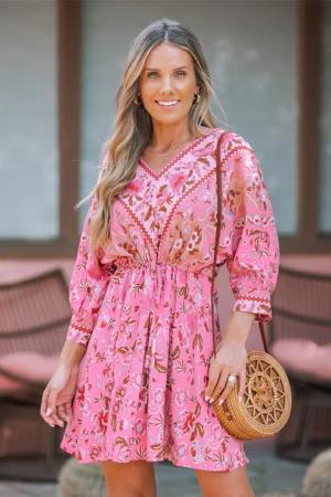 Paisley Minikleid mit Halbärmeln und elastischer Taille