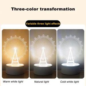 RWEUOQ Nachtlicht LED Nachtlicht Tischlampe Dekolicht leuchtende 3D Nachttischlampe, mit weißem, warmem und neutralem Licht, 13,5*13,5cm, Riesenrad-Muster, Plug and Play, Geschenk für Freunde und Verwandte