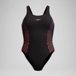 Placement-Muscleback-Badeanzug Schwarz/Pink für Damen