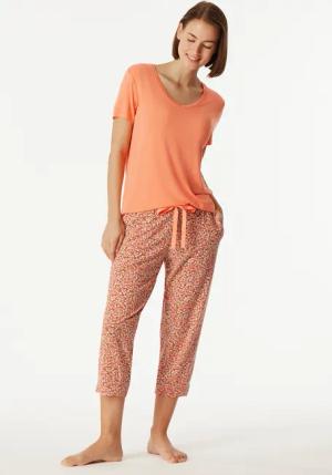 Loungehose 3/4-lang Modal Blumenprint pfirsich - Mix+Relax 42