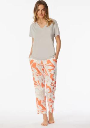 Schlafanzug lang 7/8-Hose Blumen grau-jaspe - selected! premium 38