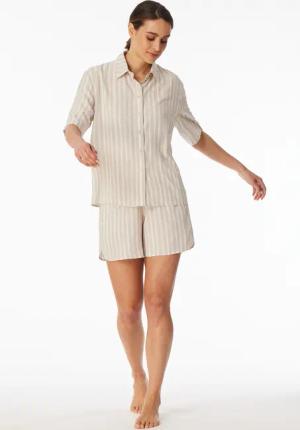 Pyjama kurz Webware Streifen grau-jaspe - selected! premium 40