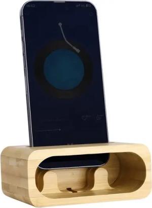 Navaris Halterung Handy Halterung aus Bambus Handyhalter Handyständer für den Tisch, (1-tlg., Handy Halter Ständer mit Verstärkerfunktion und Ladekabel-Aussparung)