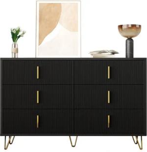 Merax Schubkastenkommode mit goldenen Griffe und Beine aus Metall (120x40x77 cm), Sideboard mit sechs Schubladen, Kommode, Aufbewahrungsschrank