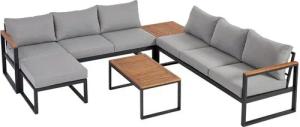 KONIFERA Gartenlounge-Set Rhodos, (Set, 5-tlg., 2xBank,1xHocker, 1xTisch 65x50x37cm, 1xTisch 90x65x37cm,inkl. Auflagen), Terassenmöbel,Aluminium,Akazienholz