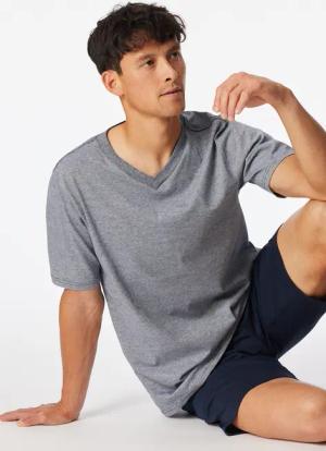 Shirt kurz arm V-Ausschnitt nachtblau geringelt - Mix+Relax 52