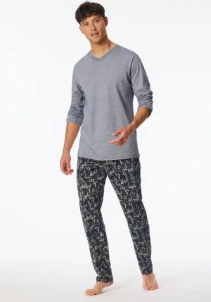Shirt langarm V-Ausschnitt nachtblau geringelt - Mix+Relax 52