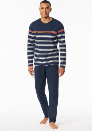 Schlafanzug lang Ringel nachtblau - Casual Nightwear 50