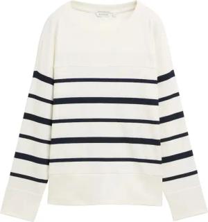 TOM TAILOR Damen Ripp Langarmshirt mit Streifenmuster, weiß, Gestreift, Gr. XL