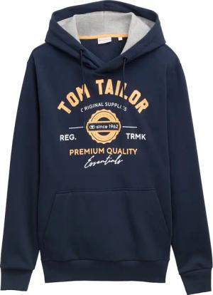 TOM TAILOR Herren Hoodie Sweatshirt mit Logo-Print, blau, Uni, Gr. XL