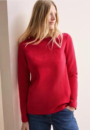 Cecil Damen Strukturshirt mit Wording in Rot, Gr: XXL