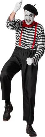 dressforfun Clown-Kostüm Herrenkostüm Klassischer Pantomime, Sechsteiliges Outfit im klassischen Pantomime-Stil