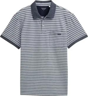 TOM TAILOR Herren Piqué Poloshirt mit Brusttasche, blau, Gestreift, Gr. XXXL