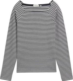 TOM TAILOR Damen Langarmshirt mit Streifenmuster, blau, Gestreift, Gr. S