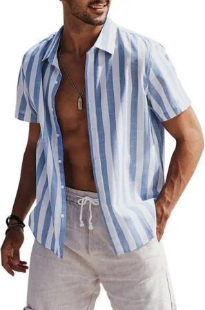 JMIERR Kurzarmhemd Gestreiftes Hemd Herren Kurzarm Freizeithemd Sommer Casual S-3XL (Kurzarm, Kurzarm)