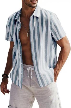 JMIERR Kurzarmhemd Gestreiftes Hemd Herren Kurzarm Freizeithemd Sommer Casual S-3XL (Kurzarm, Kurzarm)