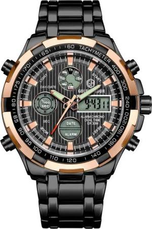 Affute für Herren, Schwerer Chronograph aus Edelstahl, wasserdicht Watch, mit Datums- und Alarmfunktion, Analog-/Digitalanzeige