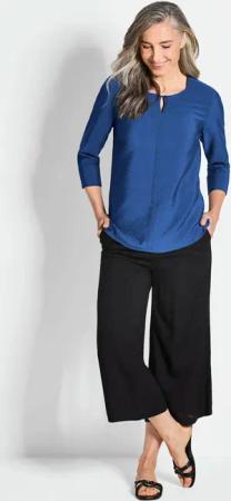 Rundhalsbluse aus strukturiertem Viskosemix - royalblau - Gr. 44 von Goldner Fashion
