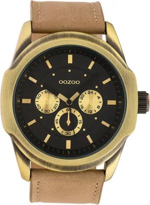 OOZOO Quarzuhr Oozoo Damen Armbanduhr Timepieces Analog, (Analoguhr), Damenuhr rund, extra groß (ca. 48mm) Lederarmband hellbraun