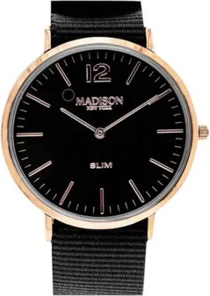 Madison New York Quarzuhr Madison New York Herren Armbanduhr Slim Rosegold/Schwarz G47471ZH16, Madison New York Herren Armbanduhr Slim Rosegold/Schwarz G47471ZH16