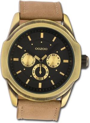 OOZOO Quarzuhr Oozoo Damen Armbanduhr Timepieces, (Analoguhr), Damenuhr Lederarmband hellbraun, rundes Gehäuse, extra groß (ca. 48mm)