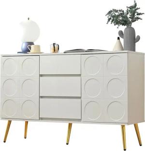 Yorbay Sideboard Modern Elegant Kommode, mit 3 Schubladen und 2 Türen, Goldener Füße, Kommodenschrank mit verstellbaren Regalen, Kippschutz,120x40x78cm,Weiß