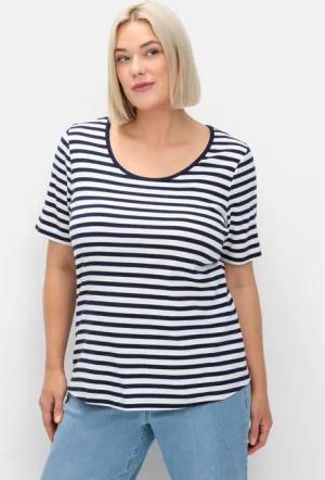 Sheego T-Shirt mit Streifen und Rundhalsausschnitt, marine-weiß, Gr.56/58