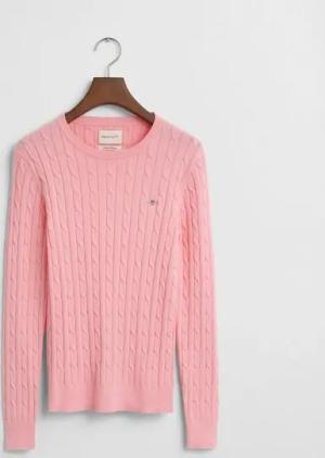 Gant Strickpullover STRETCH COTTON CABLE C-NECK mit Logostickerei auf der Brust