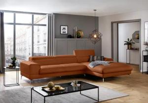 W.SCHILLIG Ecksofa "piedroo, Designsofa mit tollem Sitzkomfort, elegant und bequem, L-Form", Kopfteilverstellung, wahlweise mit Sitztiefenverstellung, Breite 343cm