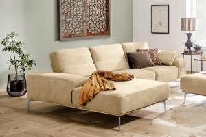 W.SCHILLIG Ecksofa "run, Designsofa mit tollem Sitzkomfort, bequem, L-Form", mit elegantem Holzsockel, Füße in Chrom glänzend, Breite 319 cm