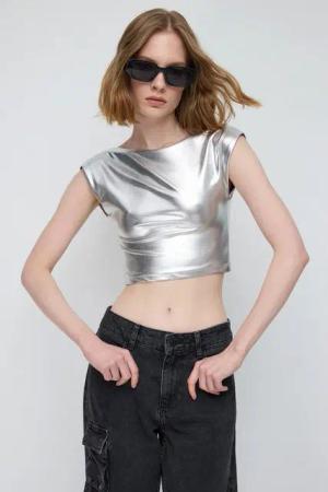 No Matter What Crop-Top Glänzendes Rückenfreies Basic-Crop-Top