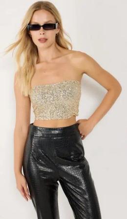 No Matter What Bustierkleid Gold Pailletten Trägerloses Damen Bustier