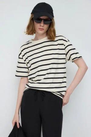 No Matter What T-Shirt Gestreiftes Baumwoll-Basic-T-Shirt