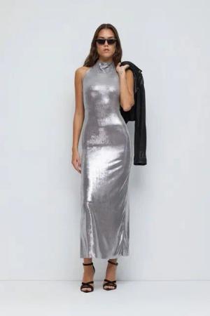 No Matter What Maxikleid Glitzer Rückenfreies Bodycon-Kleid in leuchtendem Stoff