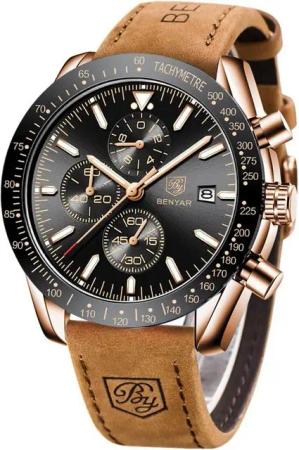 BY BENYAR Herren Business Analoger Chronograph Quarzuhr 30M Wasserdicht Watch, Datumsanzeige Modische Freizeituhr Sport Multifunktions Lederuhr