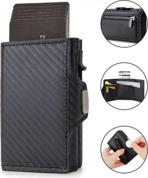 RWEUOQ Geldbörse Kreditkartenetui Kartenetui-Geldbeutel RFID-Schutz Kohlenstoff (Kleiner Geldbeutel Portemonnaie mit Scheinfach, 1-tlg), Pop-Up-Geldbörse Smart Wallet Slim Wallet