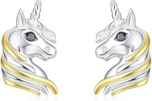 Schmuck-Elfe Paar Ohrstecker Unicorn, 925 Sterling Silber teilvergoldet