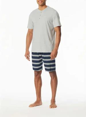 Schiesser Herren Pyjama grau Jersey-Baumwolle unifarben