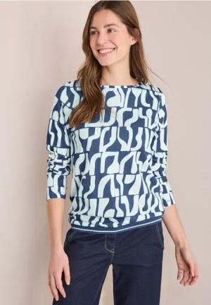 Cecil Damen Bedrucktes Rippstrukturshirt in Blau, Gr: M
