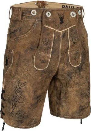 PAULGOS Trachtenhose Herren Lederhose Kurz mit Trägern 100% Echtleder - HK3 ANTIK