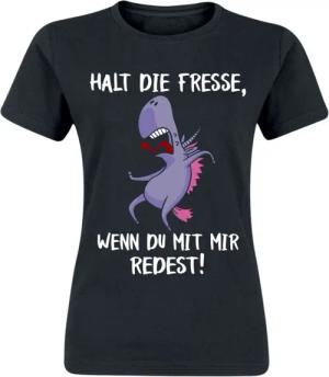 Sprüche T-Shirt - Halt die Fresse, wenn du mit mir redest! - S bis XXL - für Damen - Größe XXL - schwarz