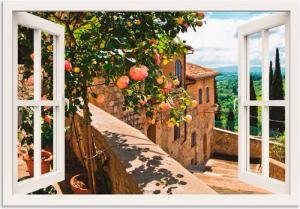 Artland Wandbild "Fensterblick Rosen auf Balkon Toskana", Garten, (1 St.), als Alubild, Outdoorbild, Leinwandbild, Poster, Wandaufkleber