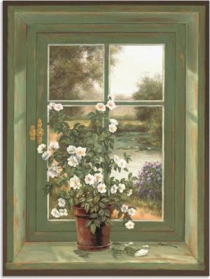 Artland Wandbild "Wildrosen am Fenster", Arrangements, (1 St.), als Alubild, Outdoorbild, Leinwandbild, Poster, Wandaufkleber