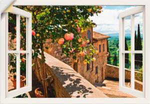 Artland Wandbild "Fensterblick Rosen auf Balkon Toskana", Garten, (1 St.), als Alubild, Outdoorbild, Leinwandbild, Poster, Wandaufkleber