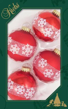 Krebs Glas Lauscha Weihnachtsbaumkugel "Schneekristall, Weihnachtsdeko rot, Christbaumschmuck", (Set, 4 St.), Christbaumkugeln aus Glas