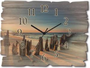 Artland Wanduhr "Holzuhr Sonnenuntergang Strand Wellenbrecher", wahlweise mit Quarz- oder Funkuhrwerk, lautlos ohne Tickgeräusche