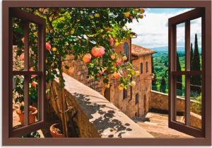 Artland Wandbild "Fensterblick Rosen auf Balkon Toskana", Garten, (1 St.), als Alubild, Outdoorbild, Leinwandbild, Poster, Wandaufkleber